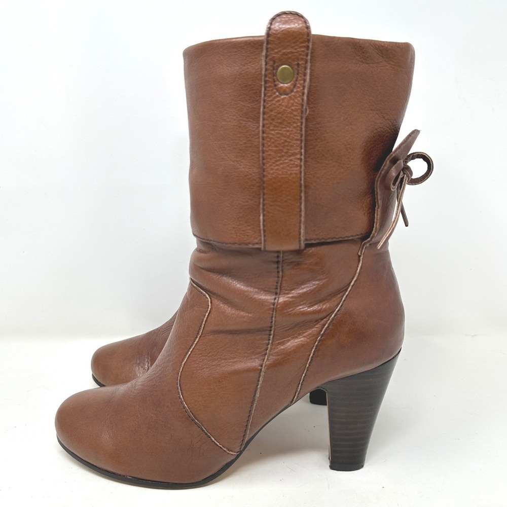 Dolce Vita Womens Boots 8 Brown Leather Mid Calf Bow Retro Y2K Cottage Boho Chic